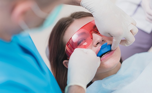 Patient receiving fluoride treatment